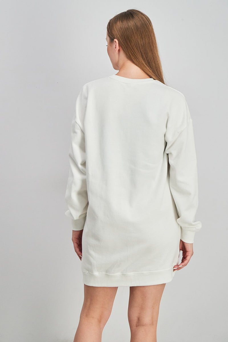 XOXO Women Solid Oversized Casual Sweater Dress, White - Image 2
